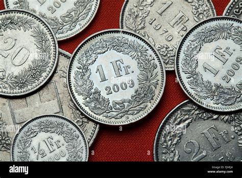 Coins Of Switzerland Swiss One Franc Coins Stock Photo Alamy
