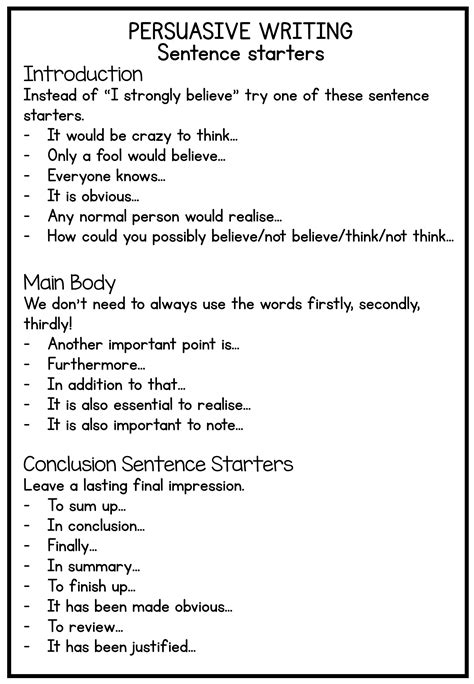 Persuasive Writing Notes Sentence Starters And Tools Persuasive