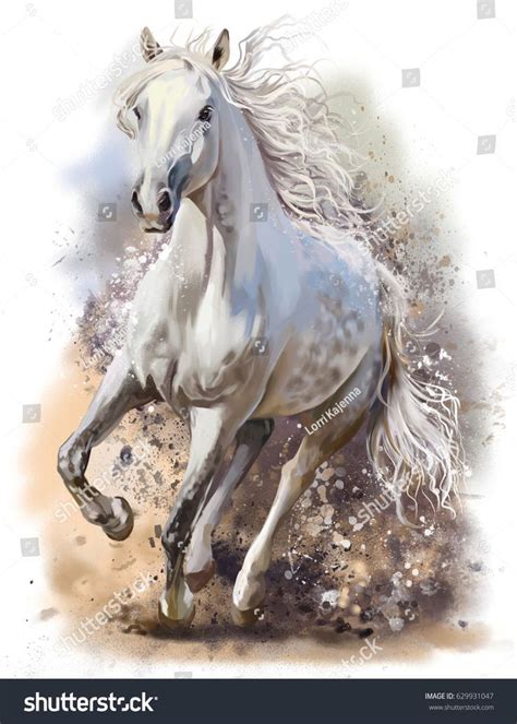 White Horse Runs Watercolor Paintinghorsewhiterunspainting