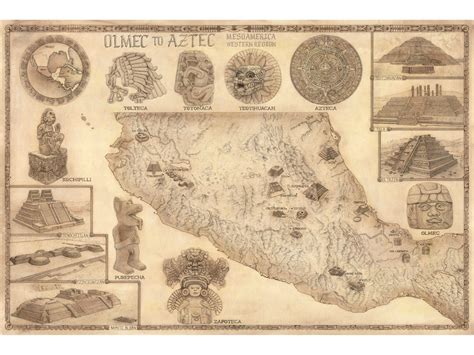 Aztec Map Handcrafted Aztec To Olmec Map Hand Drawn By King Of Maps