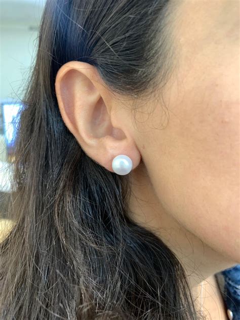 10mm White Freshwater Pearl Stud Earrings On Silver For Sale At 1stdibs