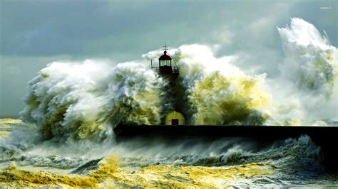 Waves Crashing In The Lighthouse Wallpaper Photography Wallpapers