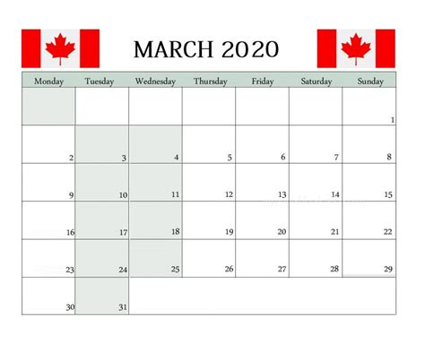 Canada March 2020 Federal Holidays Calendar | Holiday calendar, Federal holiday calendar, Calendar