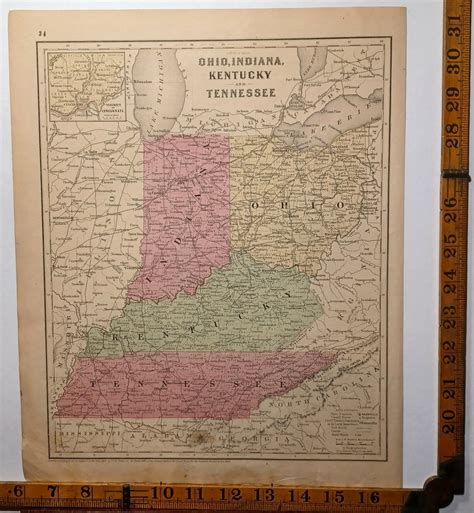 1860 Original Vintage Map Of Ohio Indiana Kentucky And Tennessee