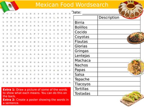 Mexican Foods Wordsearch Sheet Food Technology Starter Activity