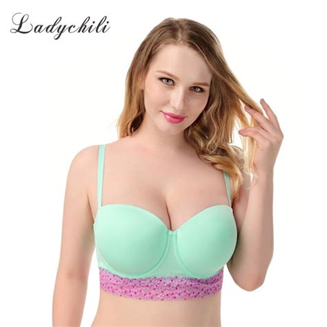 Ladychili Women Intimates Green Seamless Half Cup Bra Top Plus Size 90e
