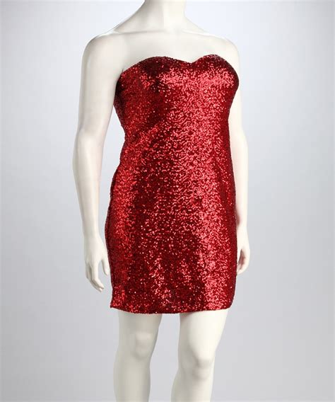 Red Sequin Plus Size Strapless Dress Perfect For A Night Out On