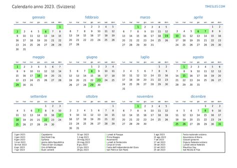 Calendario Per Il 2023 Con Giorni Festivi In Svizzera Stampa E