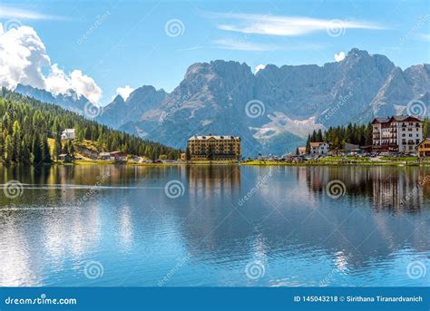 Lake Misurina Dolomites Province Of Bolzano Bozen Italy Stock Photo