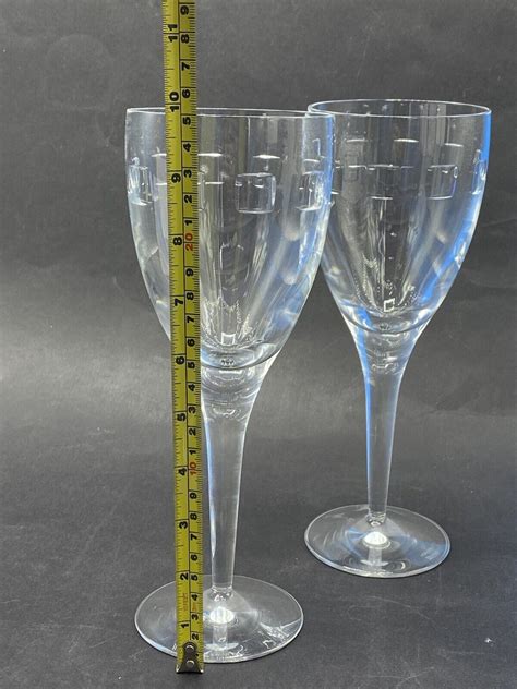 John Rocha Waterford Crystal Geo Cut Rare Pair Of 25cm Wine Goblet