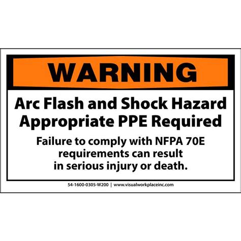 Osha Polylabel Warning Arc Flash And Shock Hazard Appropriate Ppe