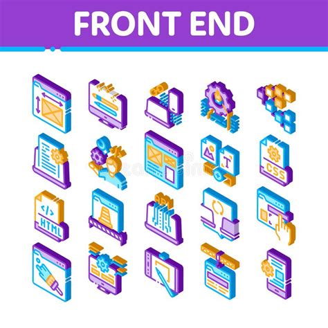 Front End Development Isometric Icons Set Vector Stock Vector