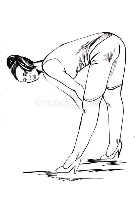 The Girl Bent Over And Looking Ahead Stock Illustration Illustration