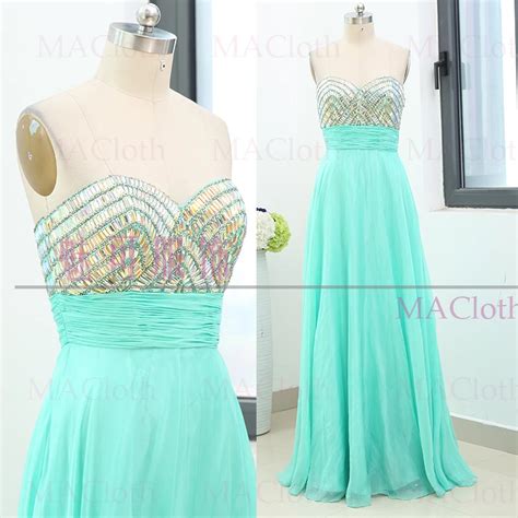 Turquoise A Line Strapless Floor Length Crystal Chiffon Prom Party Formal Evening Dress L 261747