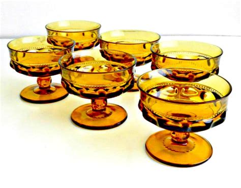 Amber Glass Indiana Kings Crown Sherbet Dessert Dishes Set Of Etsy Amber Glass Kings Crown