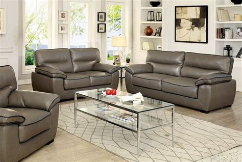 Lennox Gray Shined Faux Leather Living Room Set From