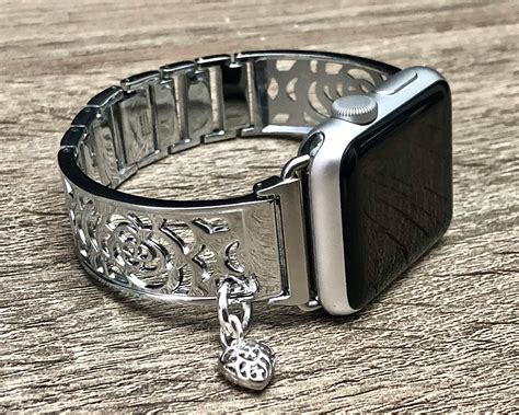 Floral Silver Apple Watch Band Apple Watch Charm Bands Apple Watch