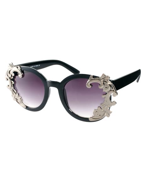 Lyst Asos Round Sunglasses With Filigree Corner Detail In Black