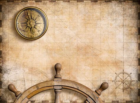 Vintage Nautical Map With Compass Background 3d Illustration Stock