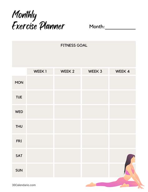 Monthly Workout Planner Template Printable Gym And Exercise Schedule