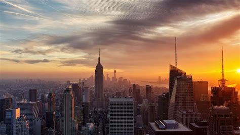 🥇 Sunset Clouds Cityscapes Buildings New York City Wallpaper 130938
