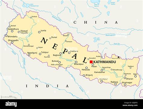 Nepal Political Map With Capital Kathmandu National Borders Cities