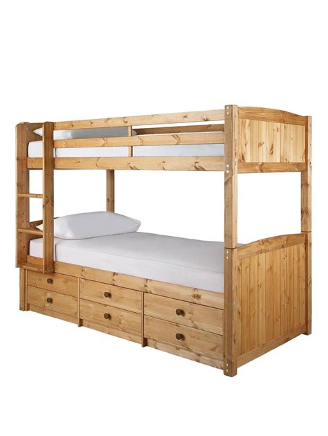 Georgie Solid Pine Bunk Bed Frame With Storage And Guest Bed Bed