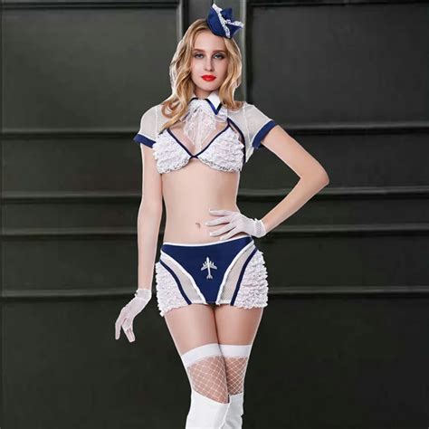 Fashion Blue Stewardess Cosplay Uniforms Sexy Woman Servant Waitress