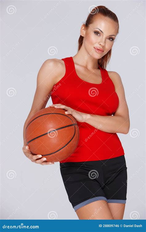 Attractive Woman With A Basketball Stock Photo Image Of Latin