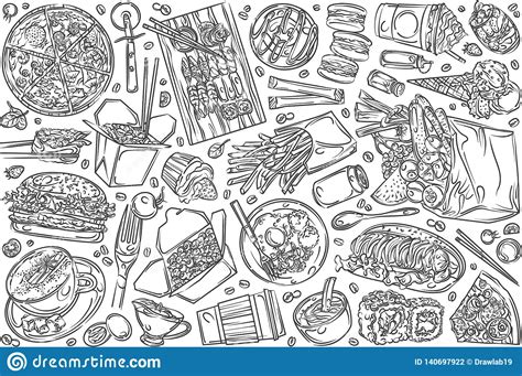 Hand Drawn Restaurant Food Stock Vector Illustration Of Doodle 140697922