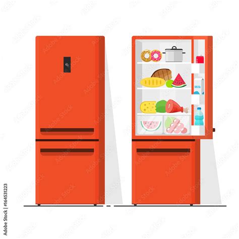 Refrigerator Vector Illustration Flat Cartoon Open And Closed Fridge