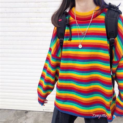 Rainbow Stripe Pullover Knit Sweater On Storenvy