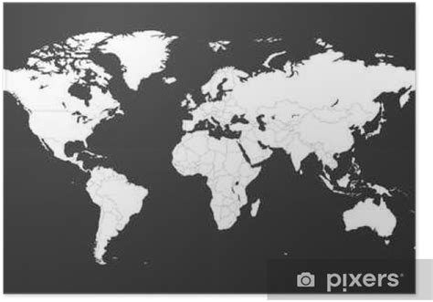 Blank White Political World Map Isolated On Black Background Worldmap