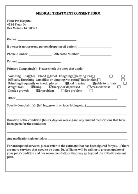 Printable Consent To Treatment Form Printable Forms Free Online