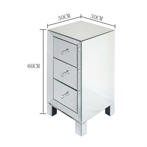 Mirrored Glass Bedside Table Cabinet Drawers And Handles