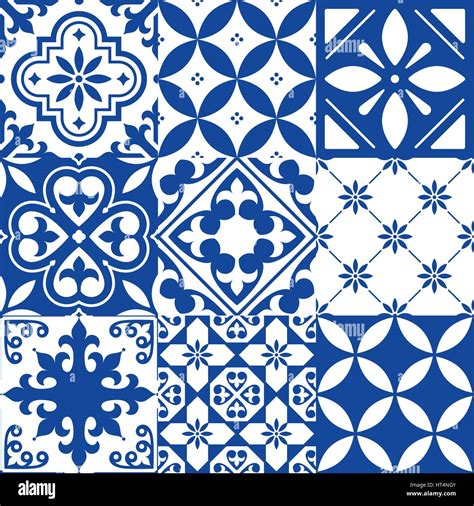 Spanish Tiles Moroccan Tiles Design Seamless Navy Blue Pattern Stock
