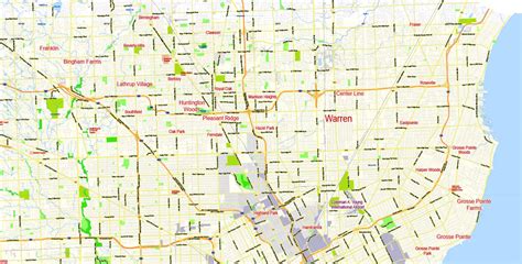 City Map Detroit Vector Urban Plan Adobe Illustrator Editable Street Map