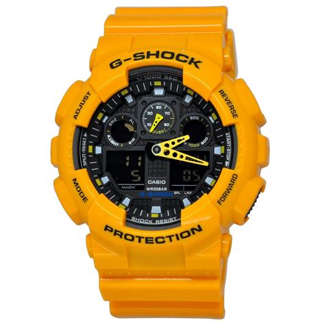 Casio Mens Ga100a 9a G Shock Chronograph Yellow Resin Watch