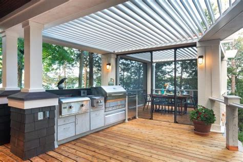 Use an epoxy paint, which will stick to the roof and provides a. Outdoor Kitchen With Louvered Roof | HGTV