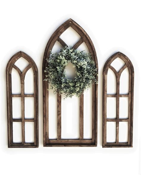 Wall Windows Set Of 3 Farmhouse Wooden Cathedral Window Arches The