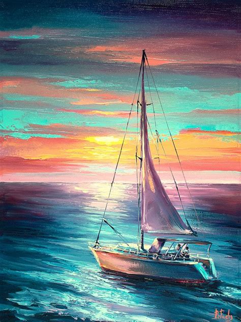 Colorful Sunset On Behance Sailing Art Sailing Painting Sailboat