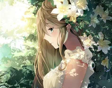 1920x1080px 1080p Free Download Anime Original Blonde Flower Girl Green Eyes Long Hair