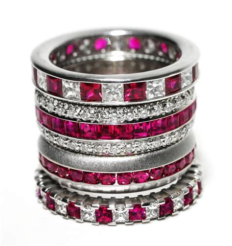 The emerald ring is made by using a gold bar on a furnace whilst having an emerald and ring mould in the inventory. Ruby and Diamond Stackable Rings #rubyring | Jewelry, Ruby ...