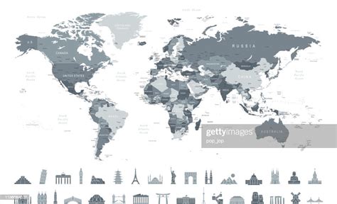World Map And Travel Icons Borders Countries And Cities Vector