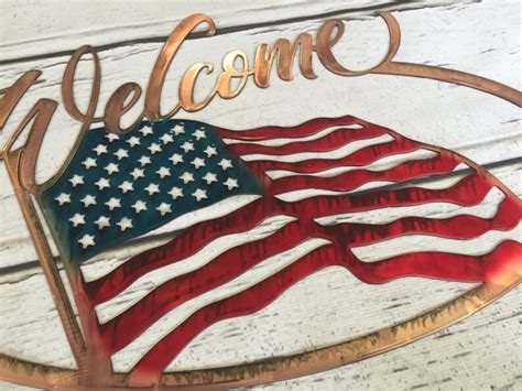 Welcome Sign With American Flag Etsy