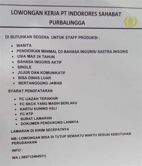 Pt boyang industrial sendiri menjadi pabrik yang banyak menyerap tenaga kerja wilayah purbalingga dengan gaji dan kesejahteraan karyawannya yang baik. Syarat Pendaftaran Pt. Boyang Purbalingga - Ketentuan umum dan persyaratan ketentuan umum ...