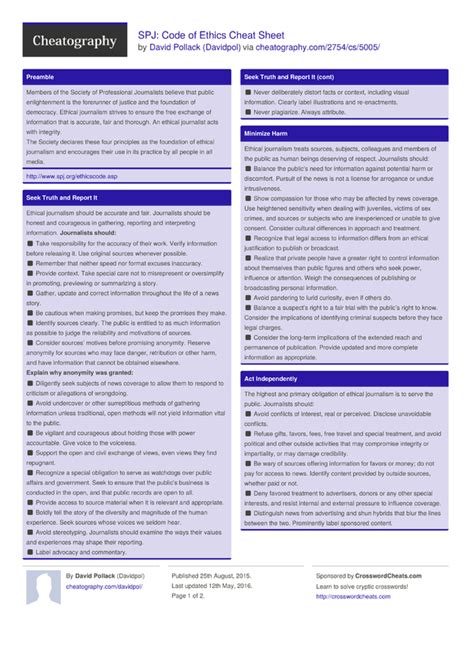 Spj Code Of Ethics Cheat Sheet By Davidpol Download Free From