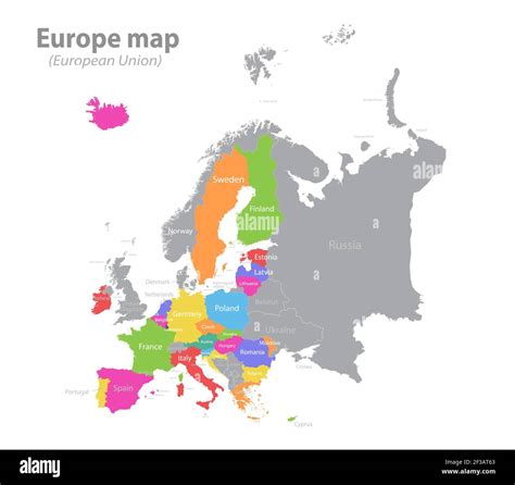 Europe Map And European Union Separate Individual States With Names