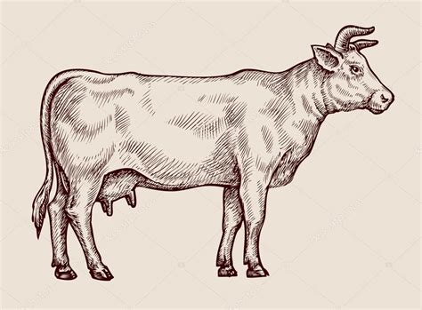 Sketch Cow Hand Drawn Vector Illustration Stock Vector Image By