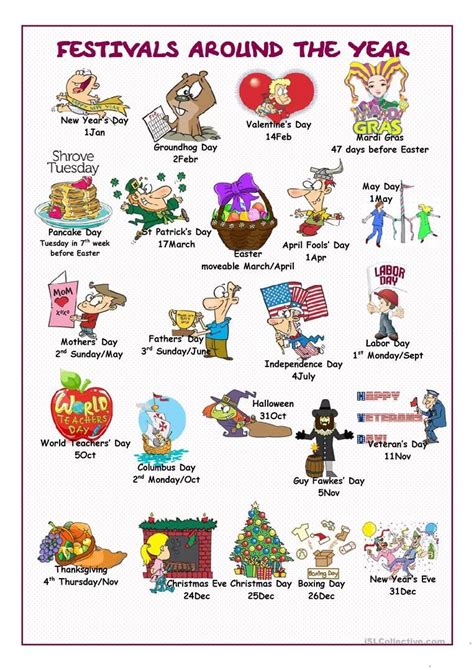Festivals Around The Year Picture Dictionary Worksheet Free Esl